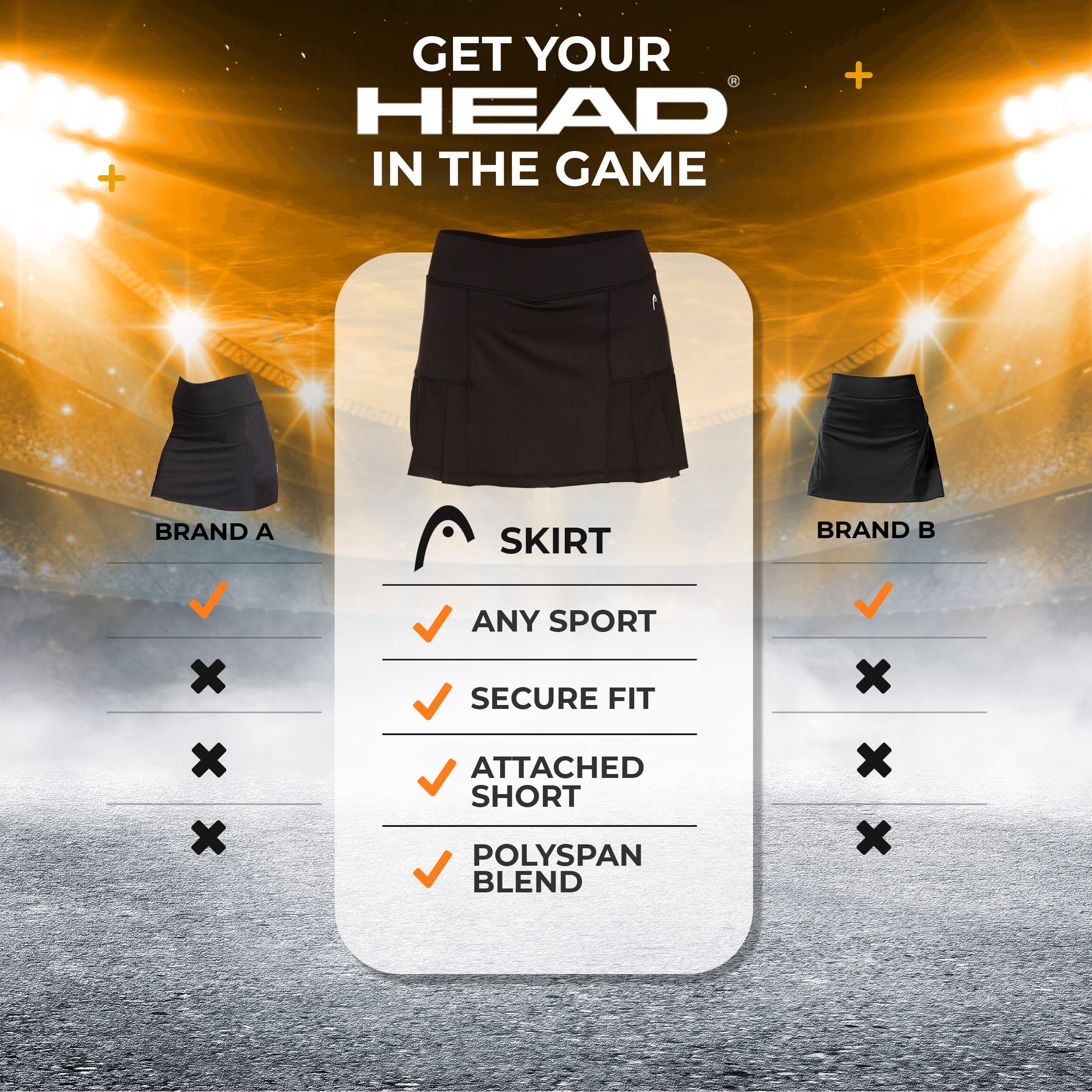 HEAD Women's Athletic Tennis Skort - Performance Training & Running Skirt - Black Spike Skort, X-Large