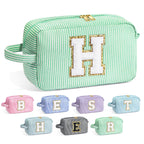 YOOLIFE Initial Makeup Bag - Personalized Monogram Cute Green Makeup Bag Cosmetic Travel Toiletry Pouch Make Up Case for Women M