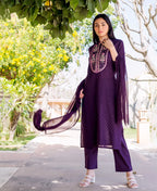 ANNI DESIGNER Womens Cotton Blend Straight Printed Kurta with Pant & Dupatta (RAJI-BEGANI_XXL_Purple_XX-Large)