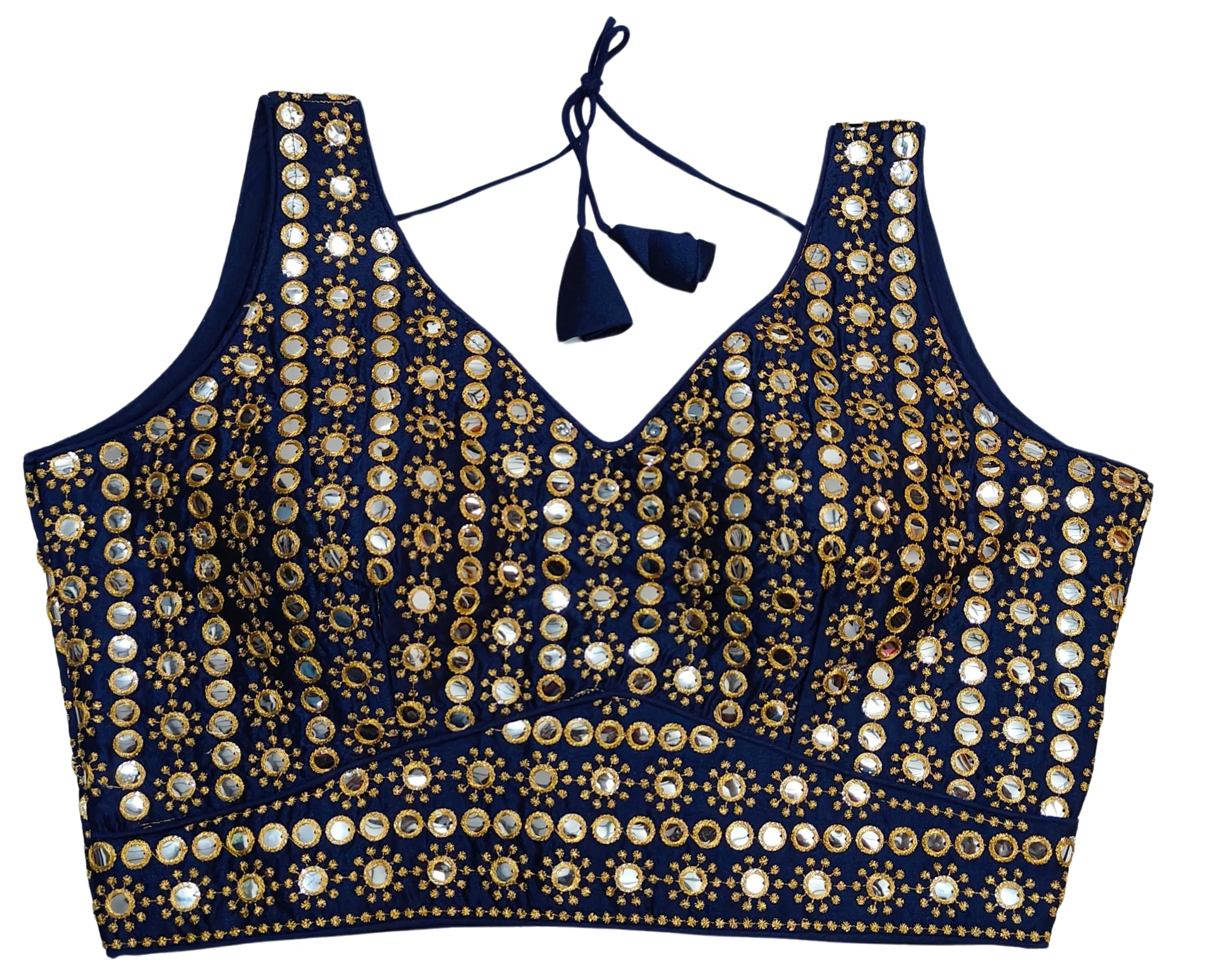 Pujia Mills Womens Readymade Blouse Sleeveless Blouse Embroidery jari Work Mirror Blouse Handwork Readymade Saree Blouse for Wo