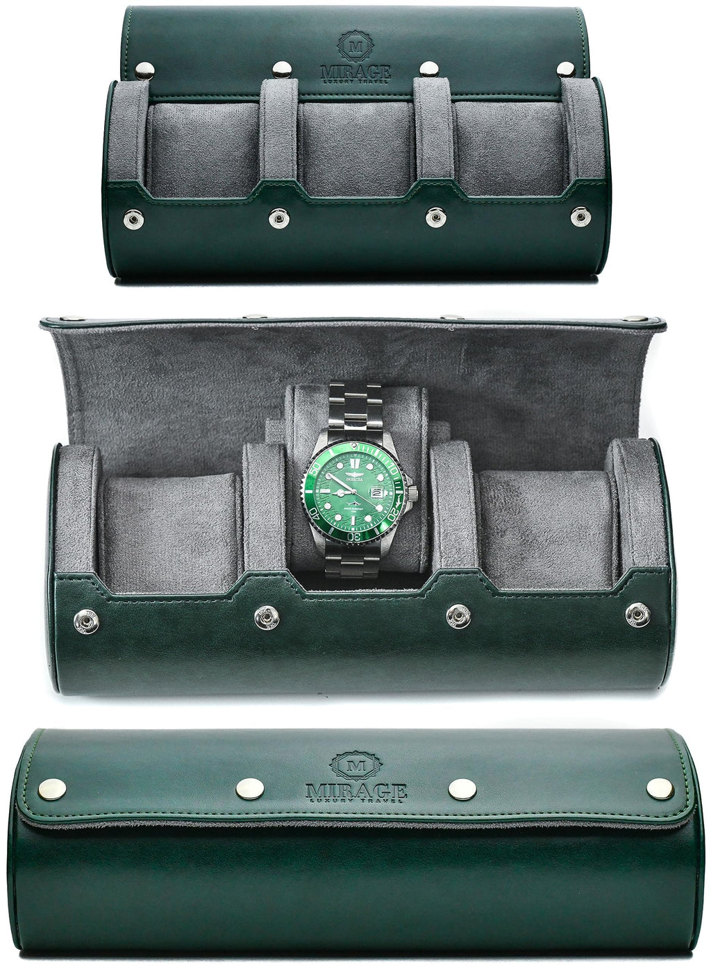 Watch Case for Men - Watch Roll Travel Case - Storage Organizer and Display - Royal Green