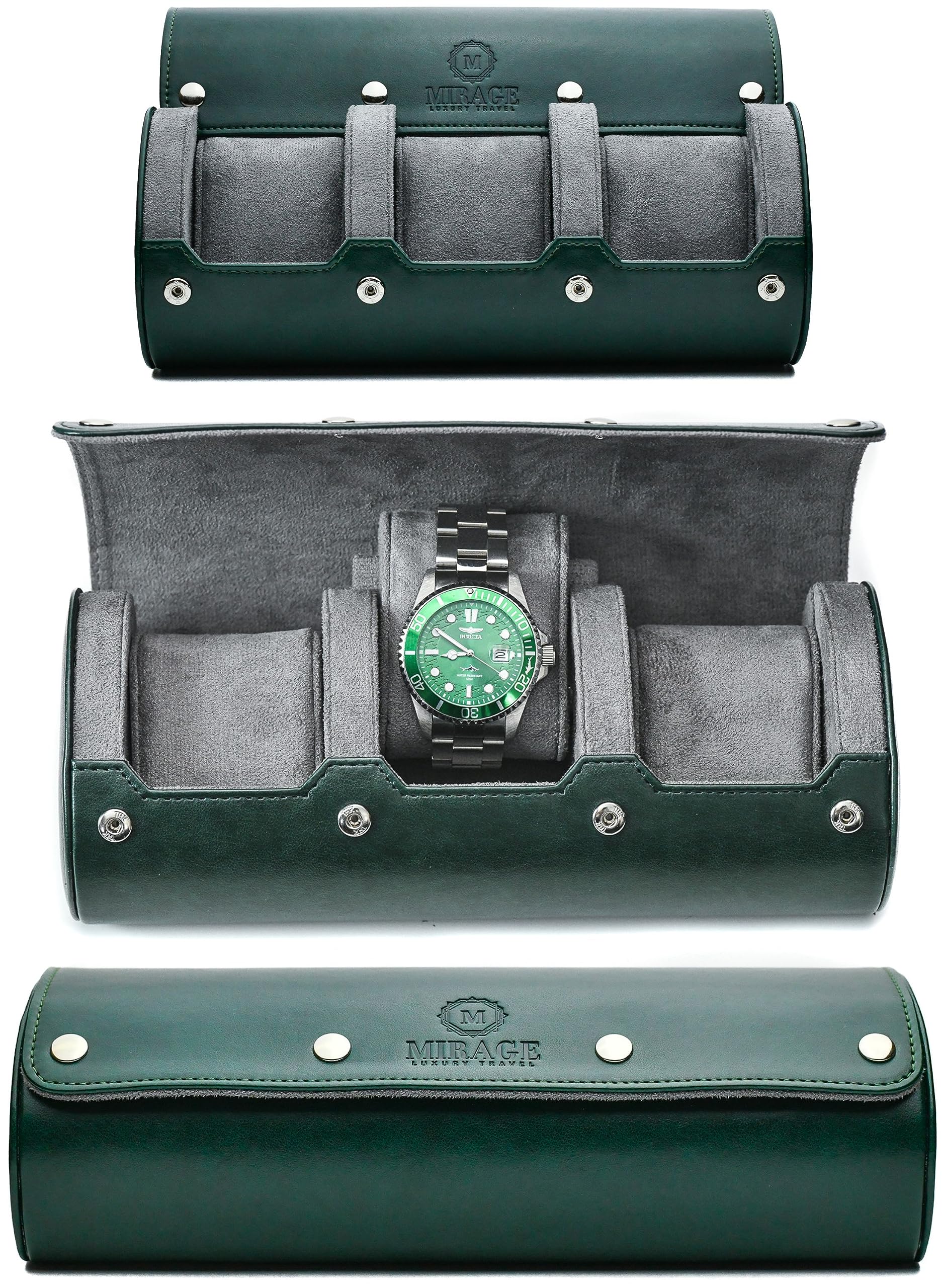 Watch Case for Men - Watch Roll Travel Case - Storage Organizer and Display - Royal Green