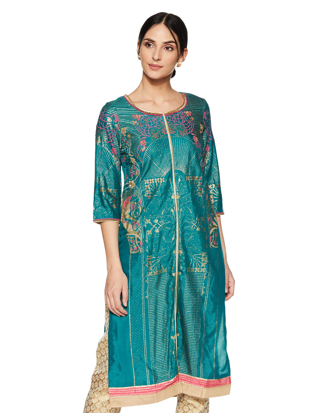 W For Woman Straight Synthetic Kurta (18Fes11642-50953_Green_12)