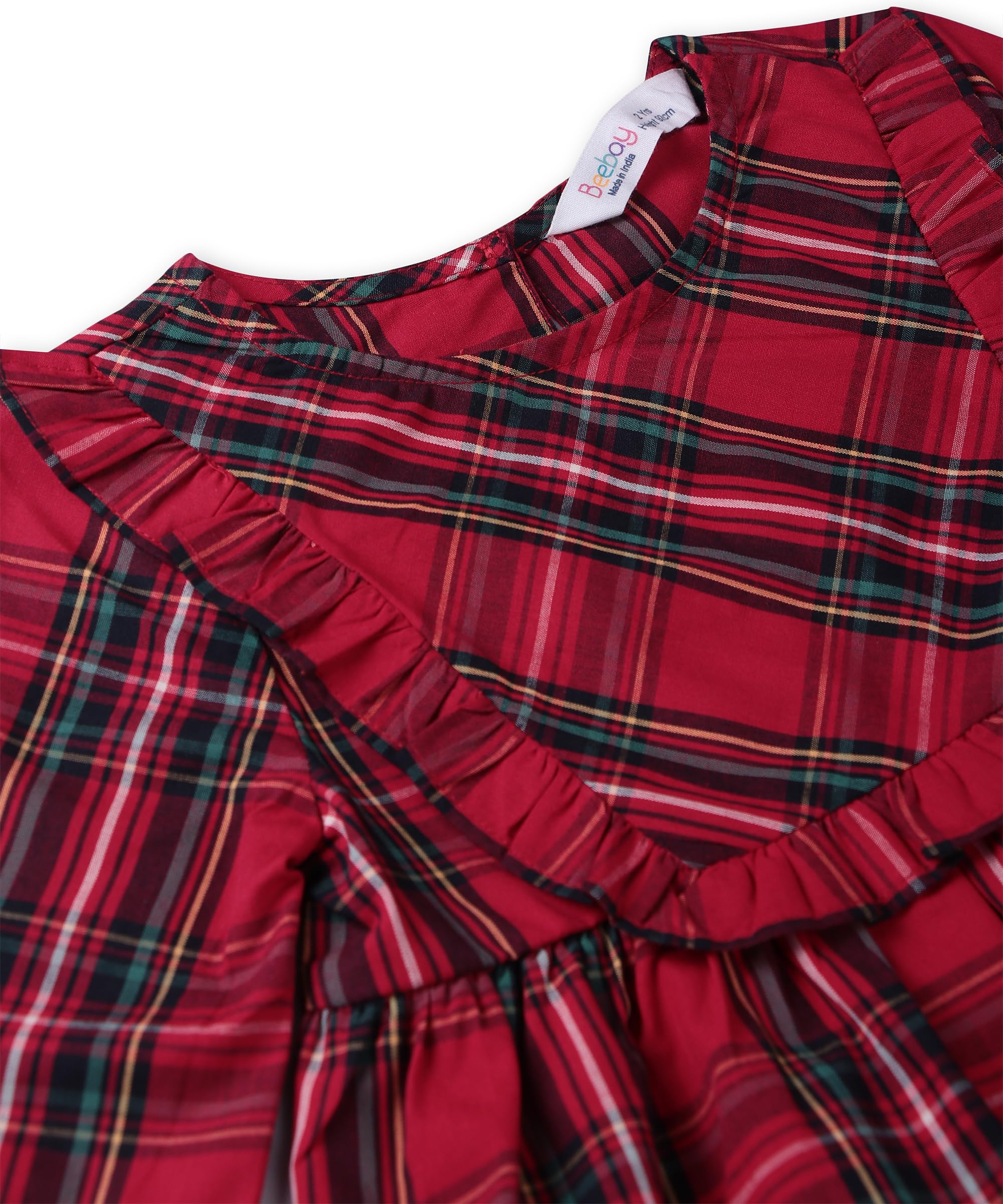 Beebay Kids Girls Tartan Checks Yoke Dress RED