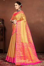 Sugathari WomenS Gold And Pink Kanjivaram Banarasi Silk Saree For Patola Festival Wedding Silk With Rich Pallu Design Sarees Fo