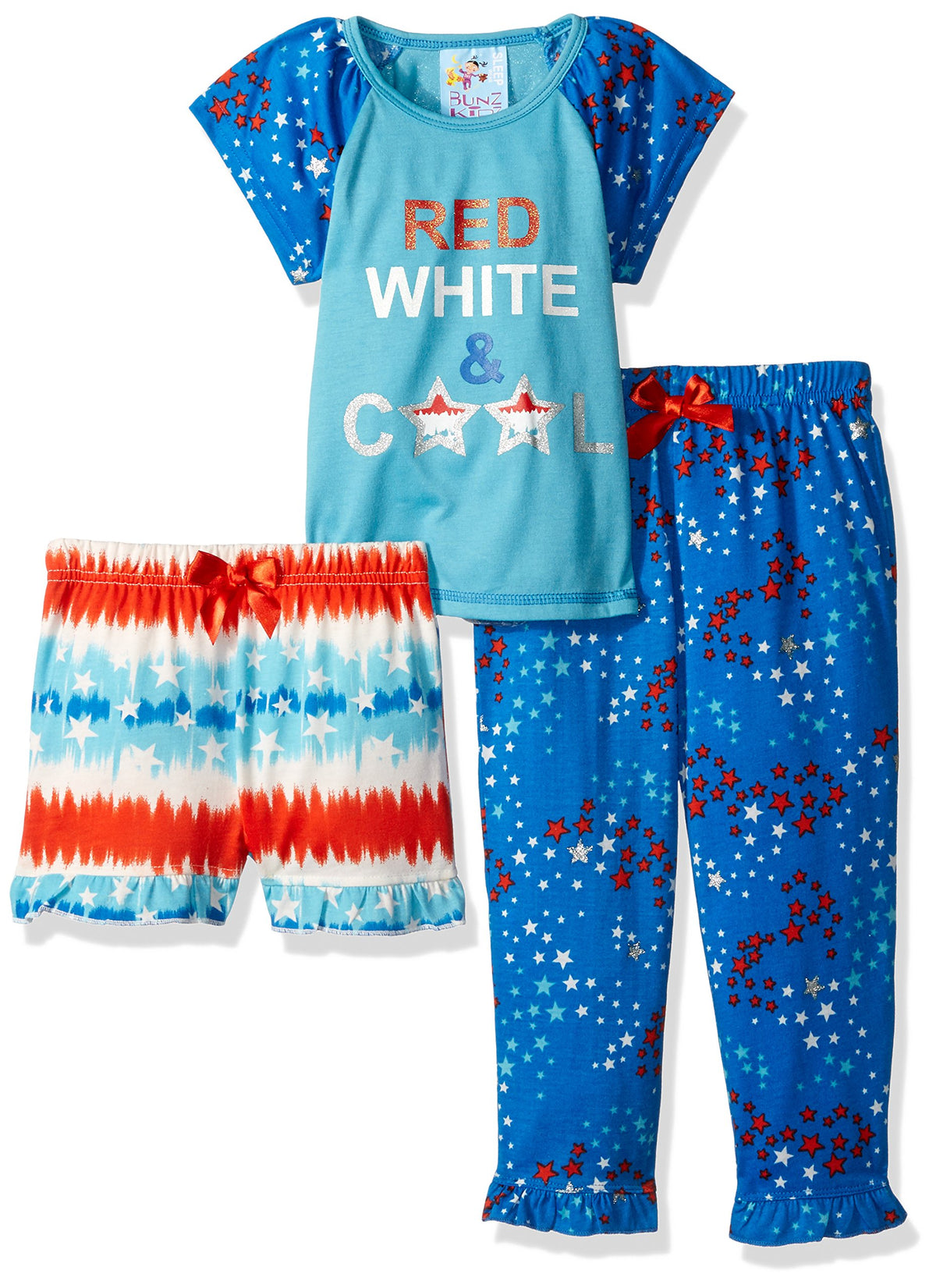 Baby Bunz Toddler Girls Red White and Cool 3 Pc Sleepwear Set, Multi, 3T 3