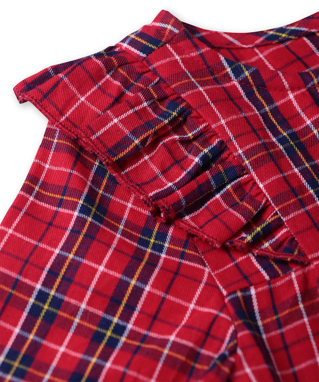 Beebay Kids Girls Shoulder Frill Check Dress RED