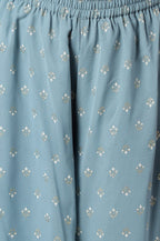 Aurelia Women'S Polyester Mist Embroidered Crop Top With Palazzo And Drape