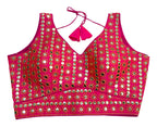 Pujia Mills Womens Readymade Blouse Sleeveless Blouse Embroidery jari Work Mirror Blouse Handwork Readymade Saree Blouse for Wo