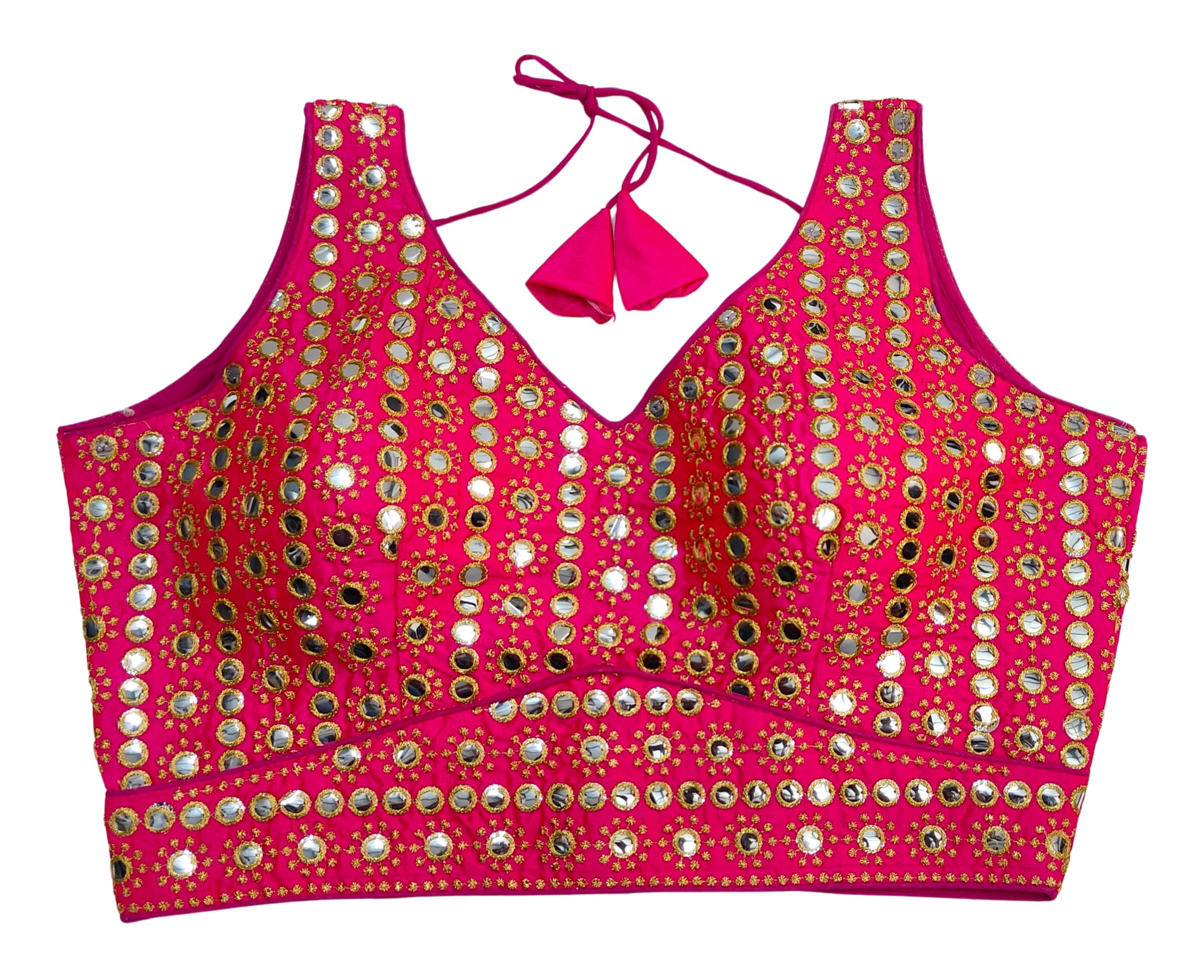 Pujia Mills Womens Readymade Blouse Sleeveless Blouse Embroidery jari Work Mirror Blouse Handwork Readymade Saree Blouse for Wo