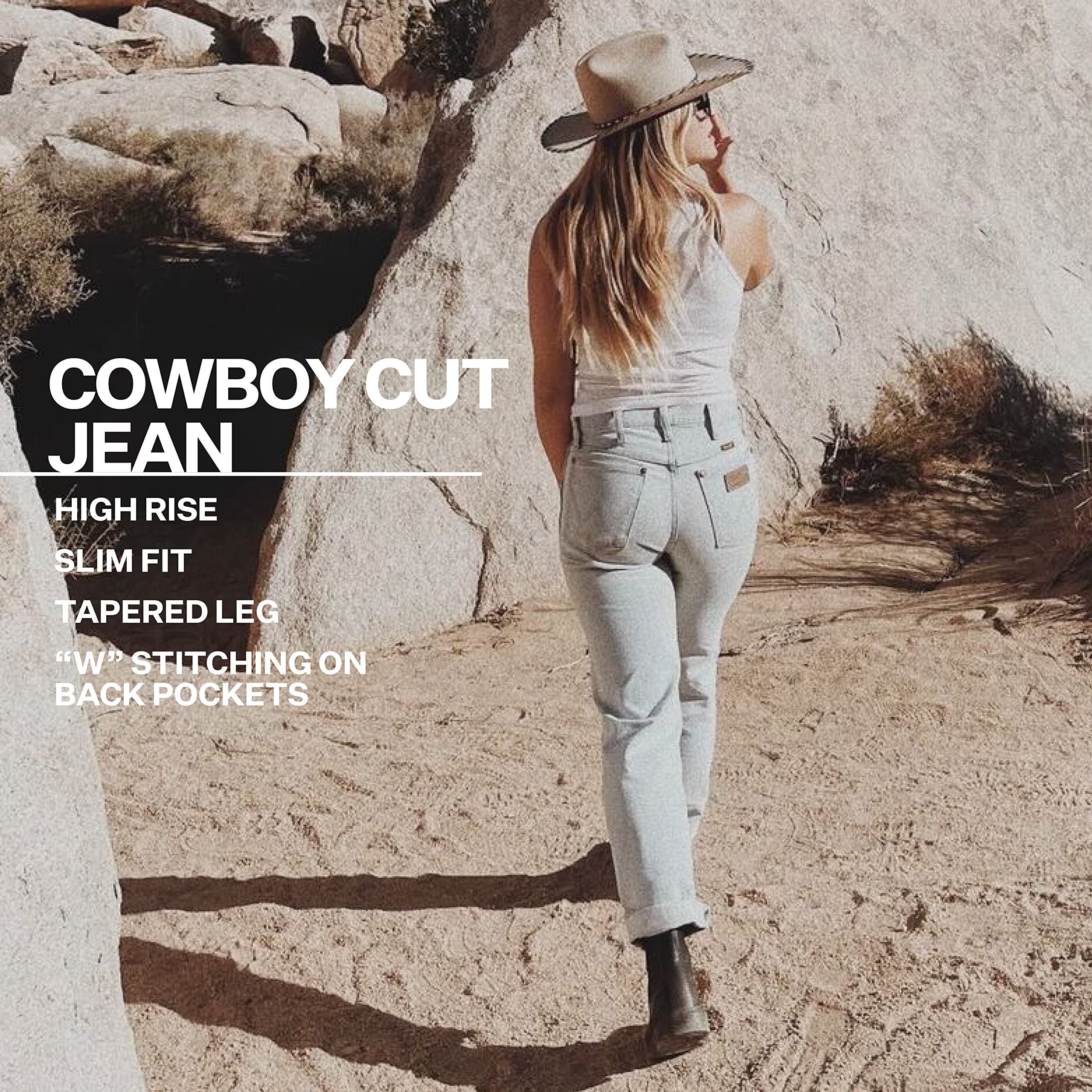 Wrangler Women's Cowboy Cut High Rise Slim Fit Tapered Leg Jean, Black, 5-32