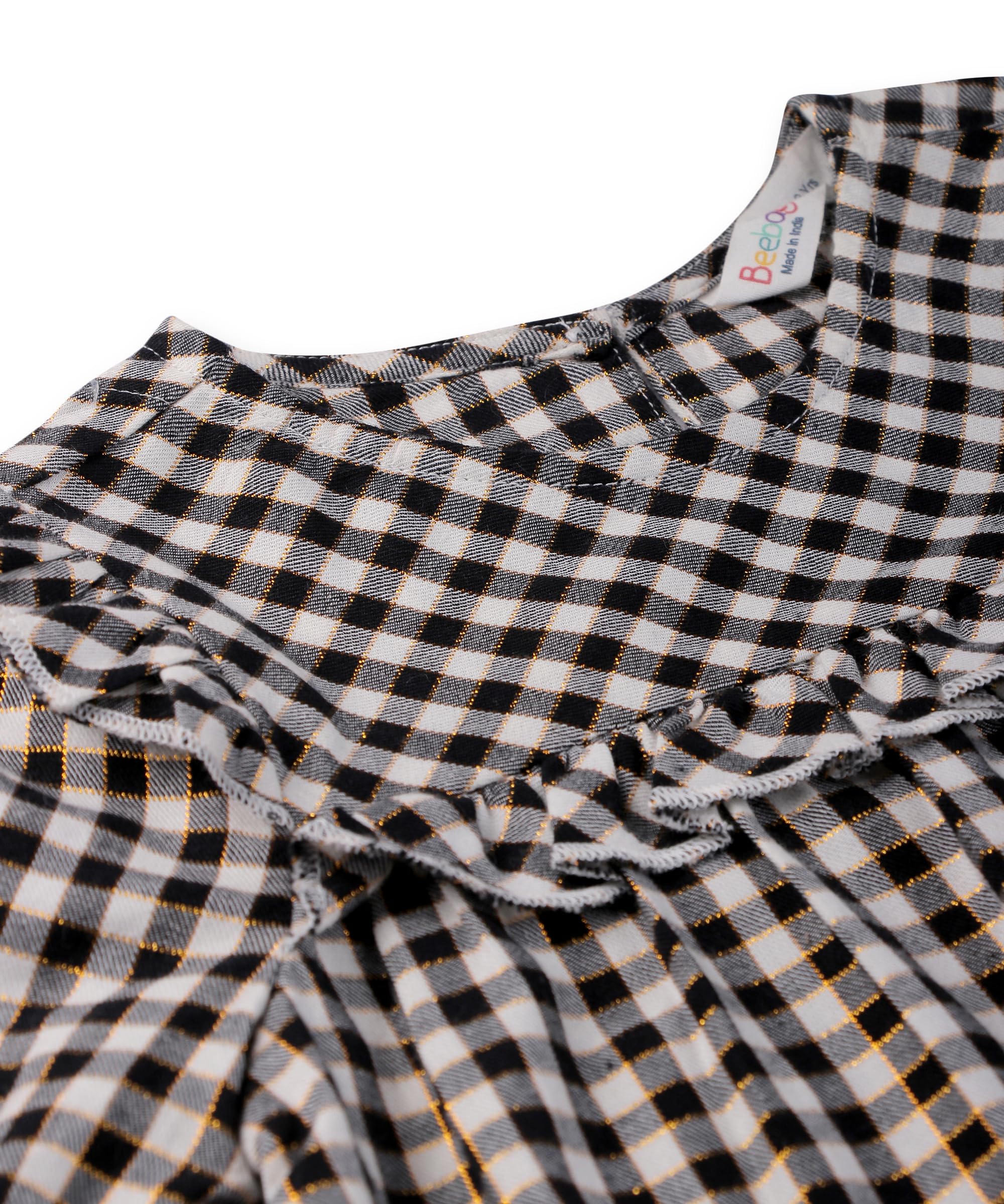Beebay Kids Girls Yoke Frill Gingham Dress Black/White