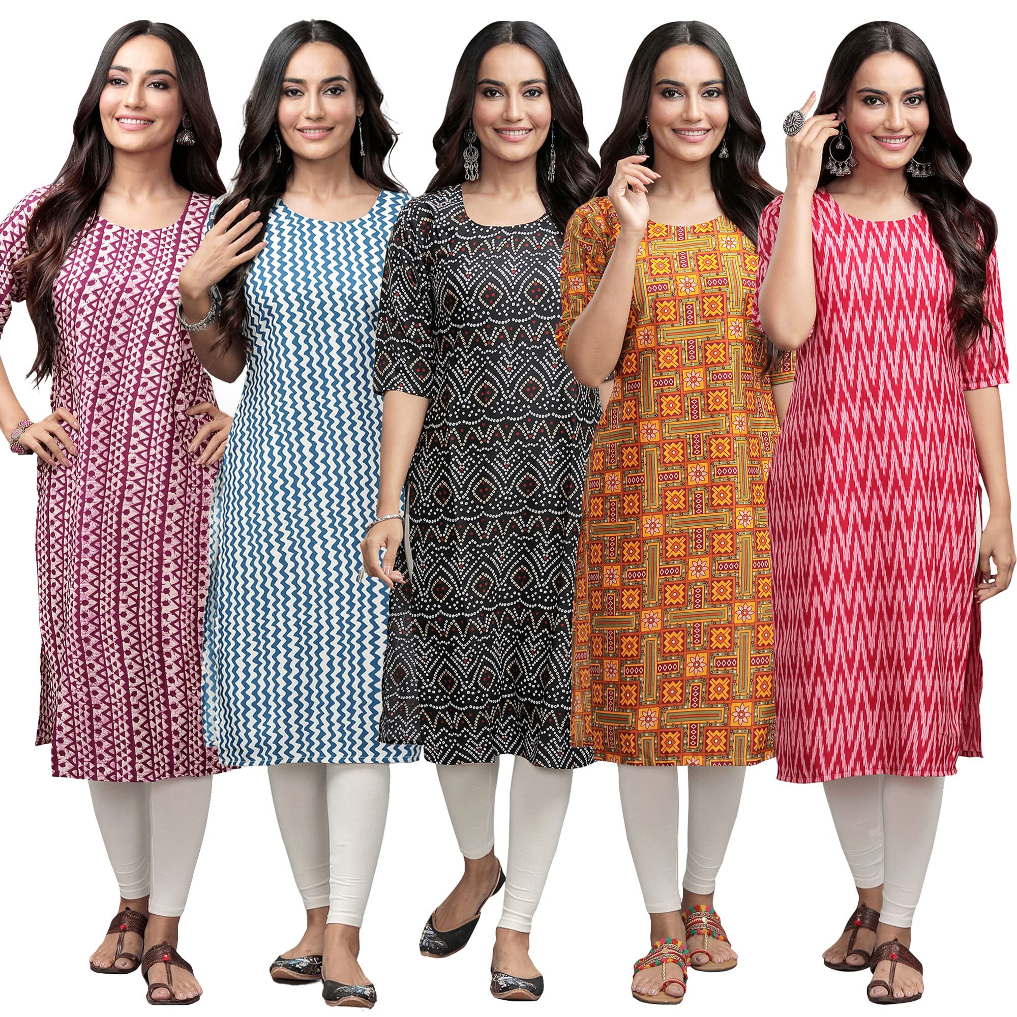 Pinkmint Womens Crepe Digital Print Straight Kurta (347-331-373-333-328-XXL) [Pack of 5]