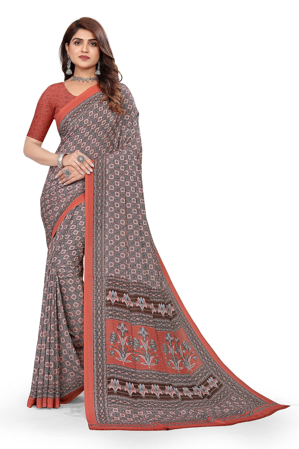 Vimla WomenS Mysore Crepe Silk Uniform Saree With Printed 6 Yard Length And Unstitched Blouse Piece Office Wear Saree