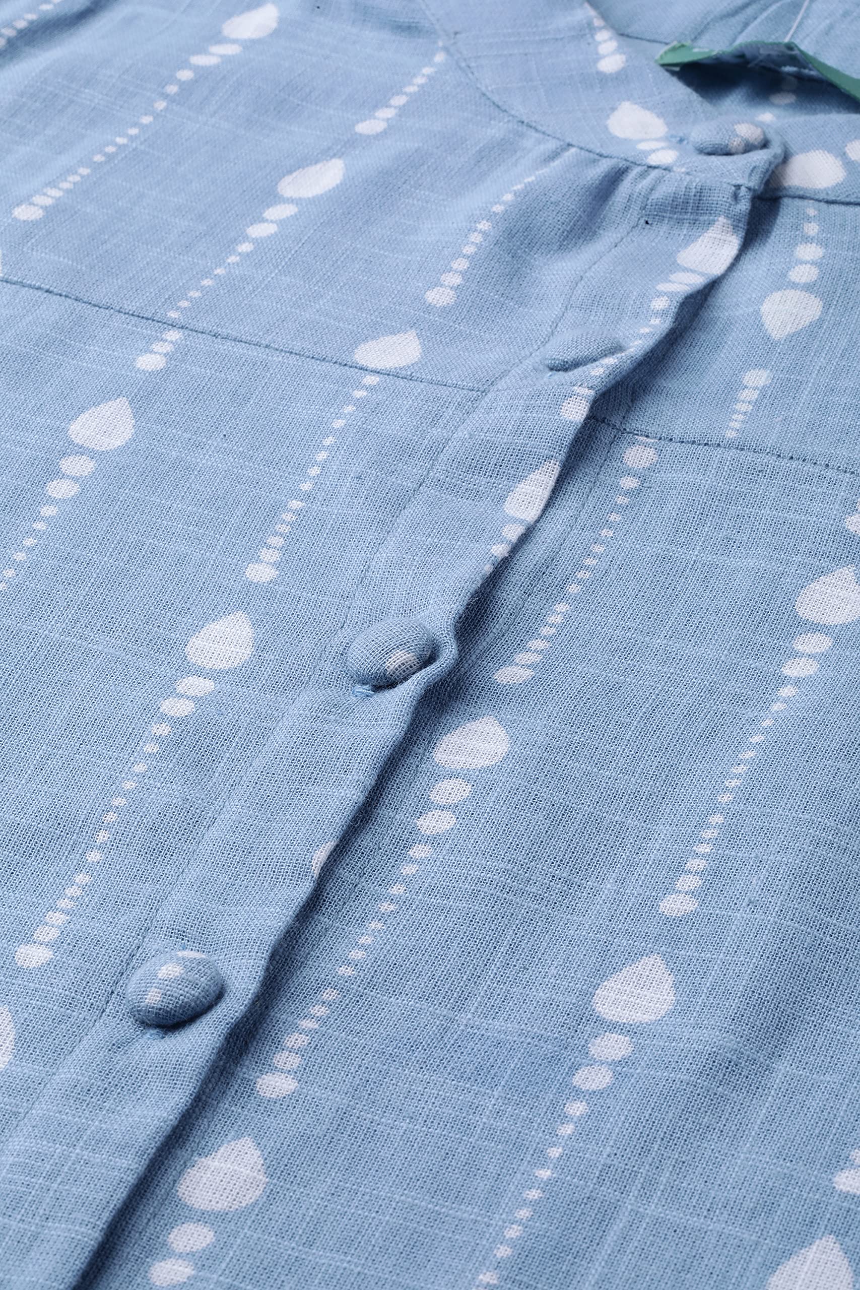 See Designs Women Blue & White Khari Print Straight Kurta