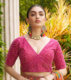 Pujia Mills Georgette Womens Fancy Readymade Half Sleeve Sequins Saree Blouse