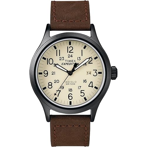 Timex Men's T49963 Expedition Scout Brown Leather Strap Watch