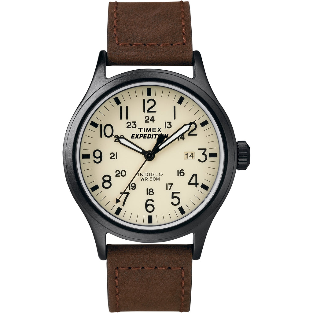 Timex Men's T49963 Expedition Scout Brown Leather Strap Watch