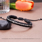 Btysun Funny Gifts for Men Morse Code Bracelet Black Leather Bracelet Braided Inspirational Bracelets for Men Boss Classmate Bir
