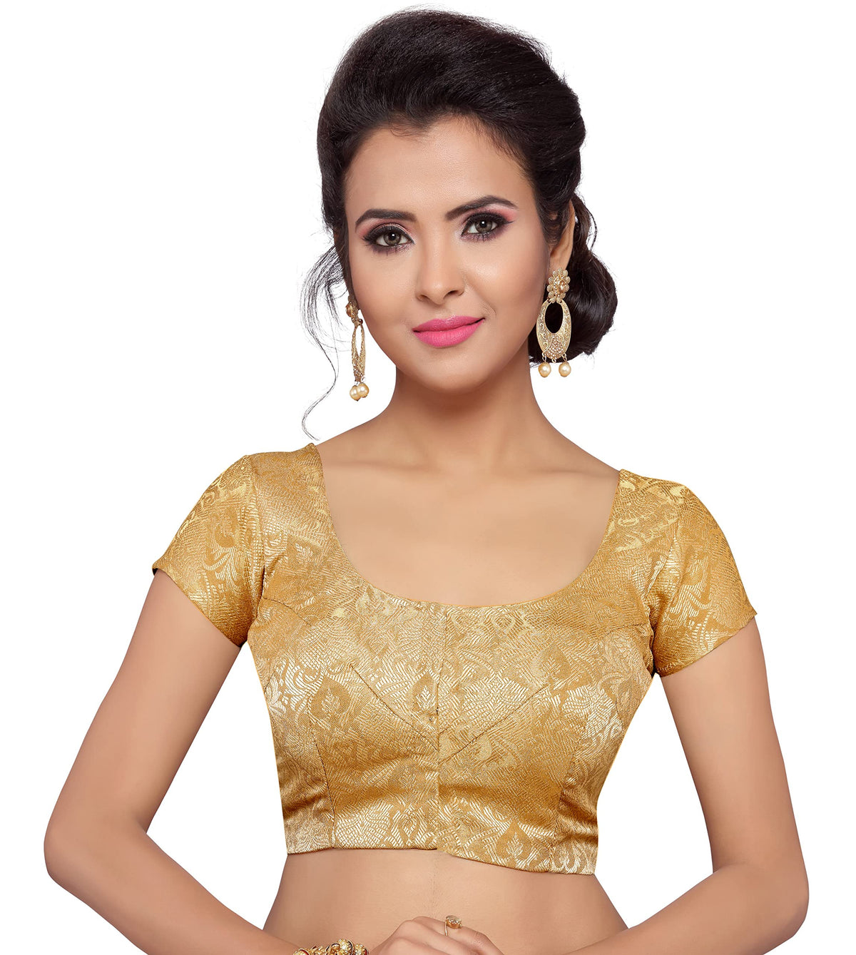 Studio Shringaar WomenS Benaras Brocade Short Sleeves Readymade Saree Blouse,(Gold,38) 38