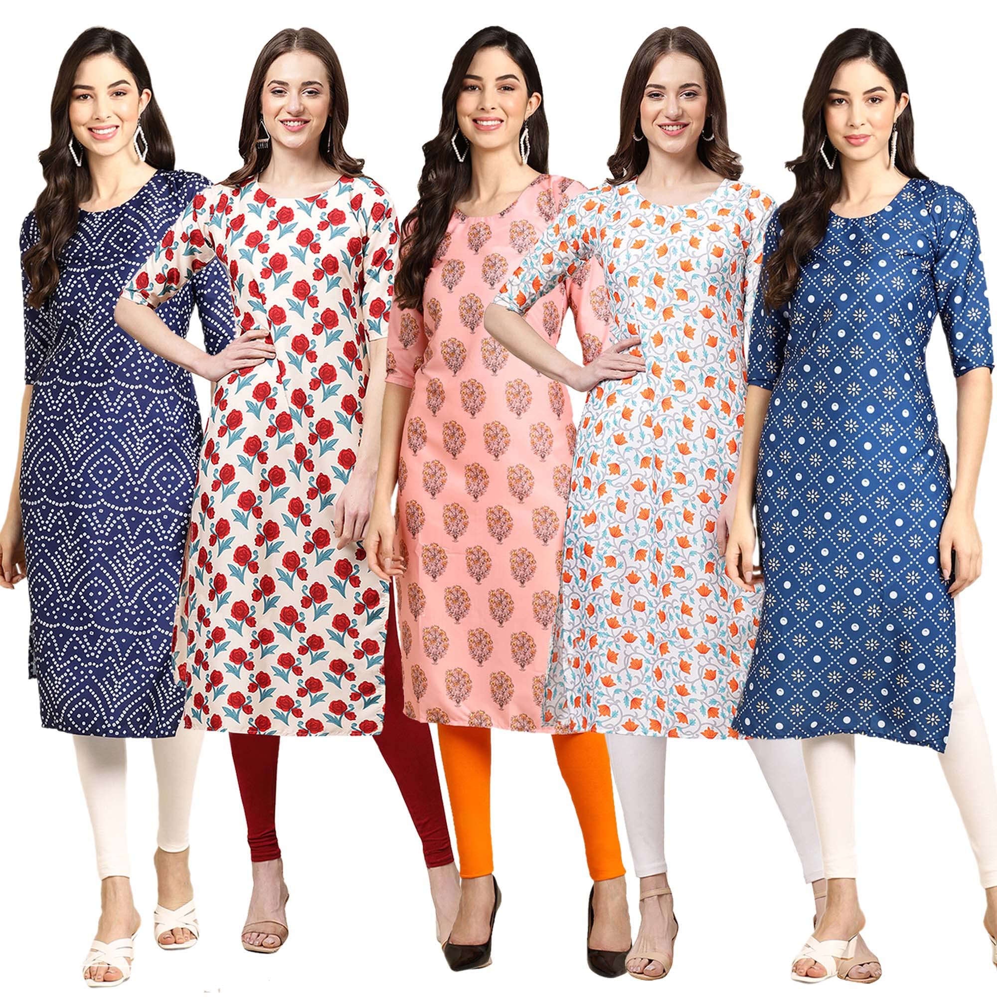 Pinkmint Womens Crepe Digital Print Straight Kurta (Pack of 5) [S-366-342-368-334-353-XXL]