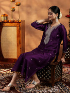 Libas WomenS Silk Embroidered Straight Kurta (58140Or_Burgundy
