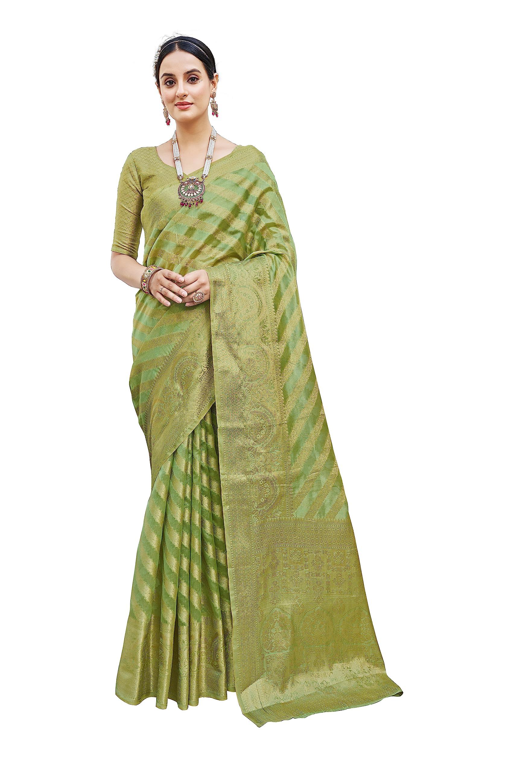 Glory Sarees Womens Organza Silk Woven Saree With Blouse Piece (Organza_SIlk101_Pista)