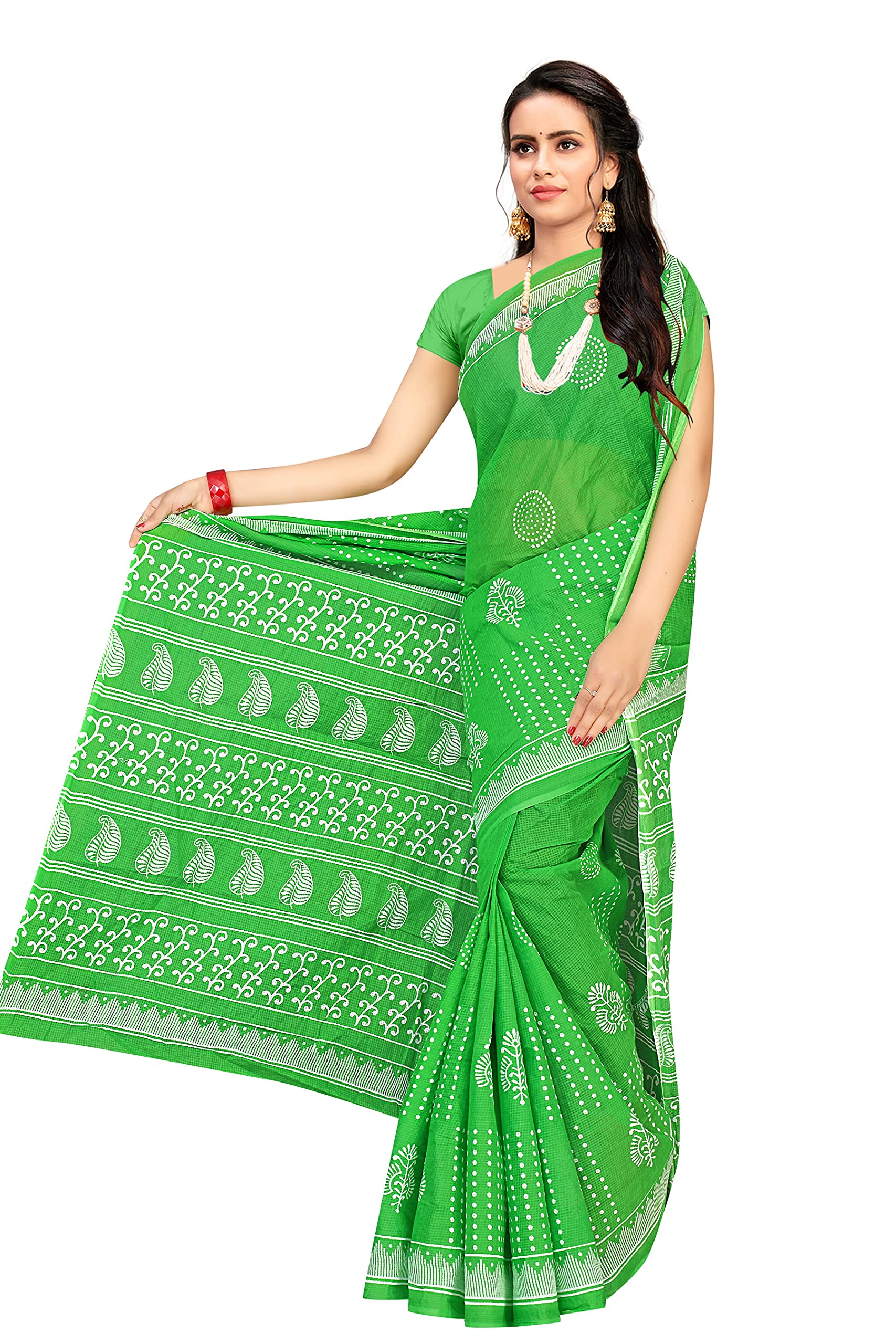 Tamaira Fashion Womens Moonga Check Pure Cotton Saree Without Blouse Piece