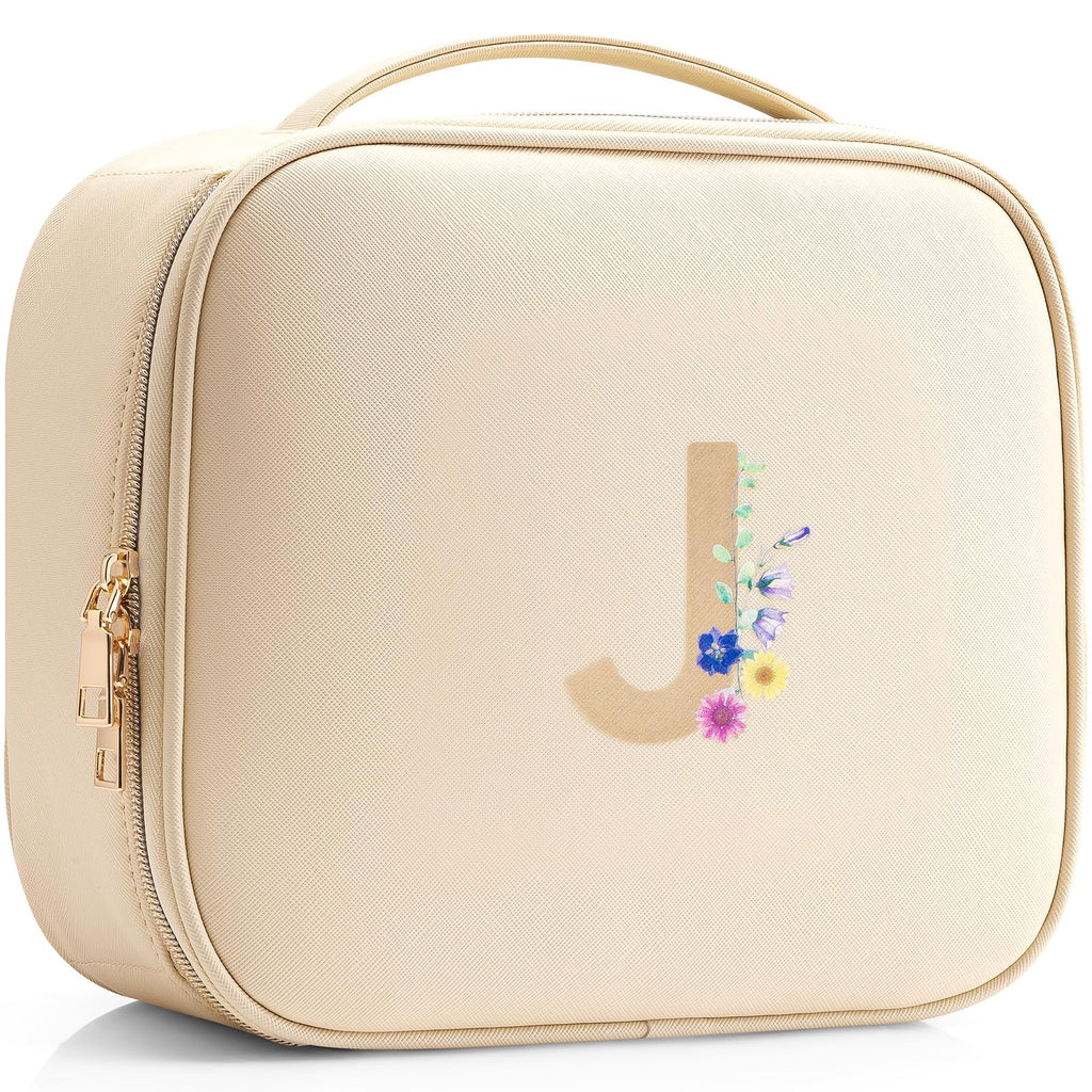 Vlando Wedding Gifts for Bride, Initial Make up Storage Bag,Travel Cosmetic Bag for Women Personalized Birthday Gifts Preppy Tra