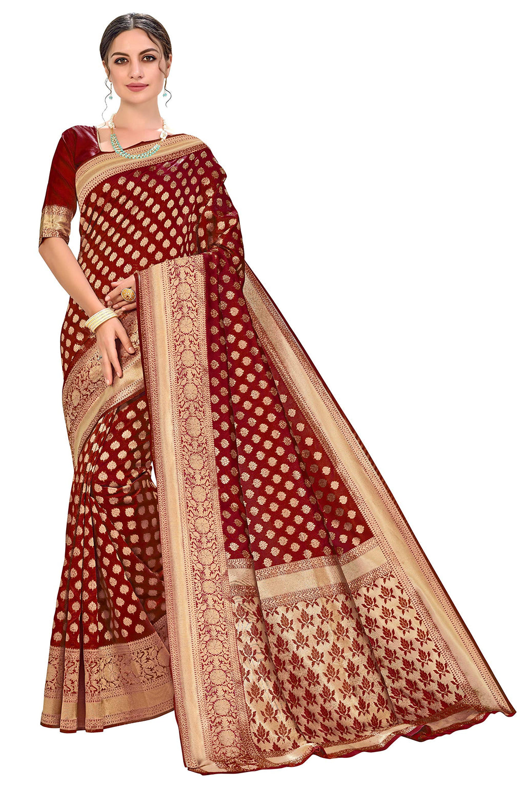 Glory Sarees Womens Jacquard Art Silk Kanchipuram Saree (kara115maroon_Maroon)