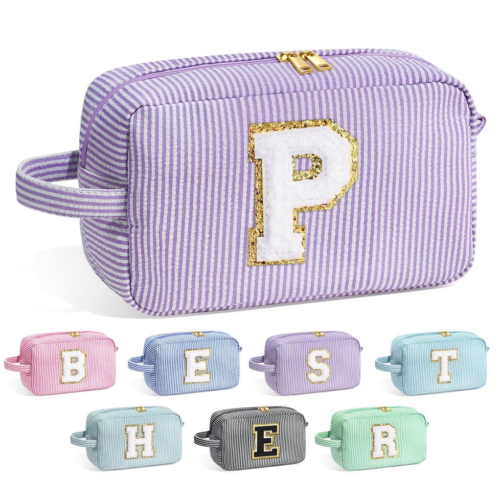 YOOLIFE Initial Makeup Bag - Personalized Monogram Cute Makeup Bags, Girls Makeup Toiletry Bag Pouch, Make Up Case for Women Her
