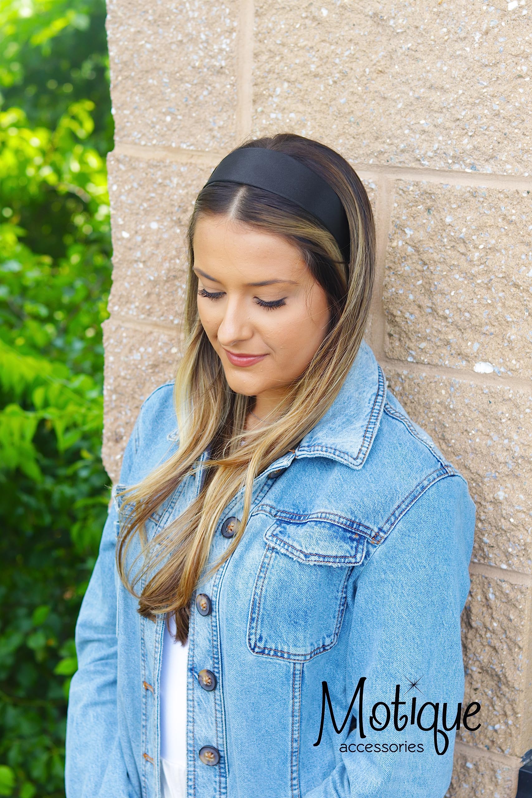 Motique Accessories Black 2 Inch Wide Satin Hard Headband with No Teeth Head band for Women and Girls