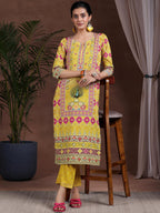 Libas Womens Printed Crepe Straight Kurta With Trousers