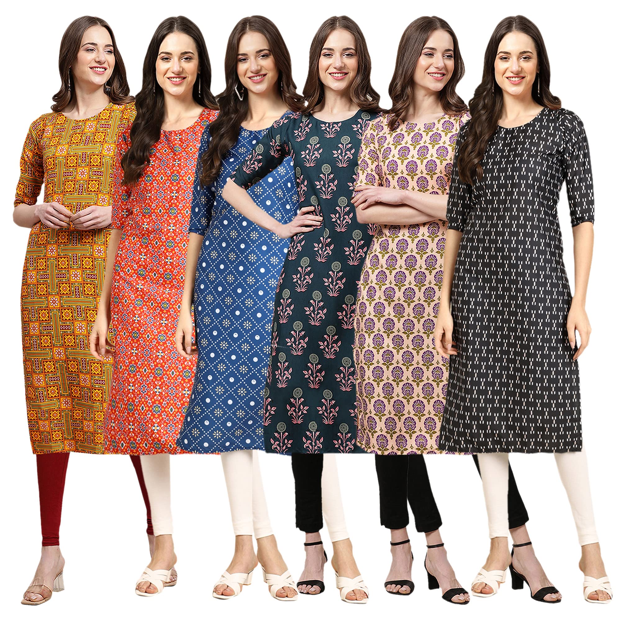 Pinkmint Womens Crepe Digital Print Straight Kurta(Pack of 6)[QV-333-365-353-335-332-362-XL]