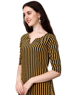 LookMark Womens Yellow and Black Striped Cotton Blend Straight Stitched Kurta