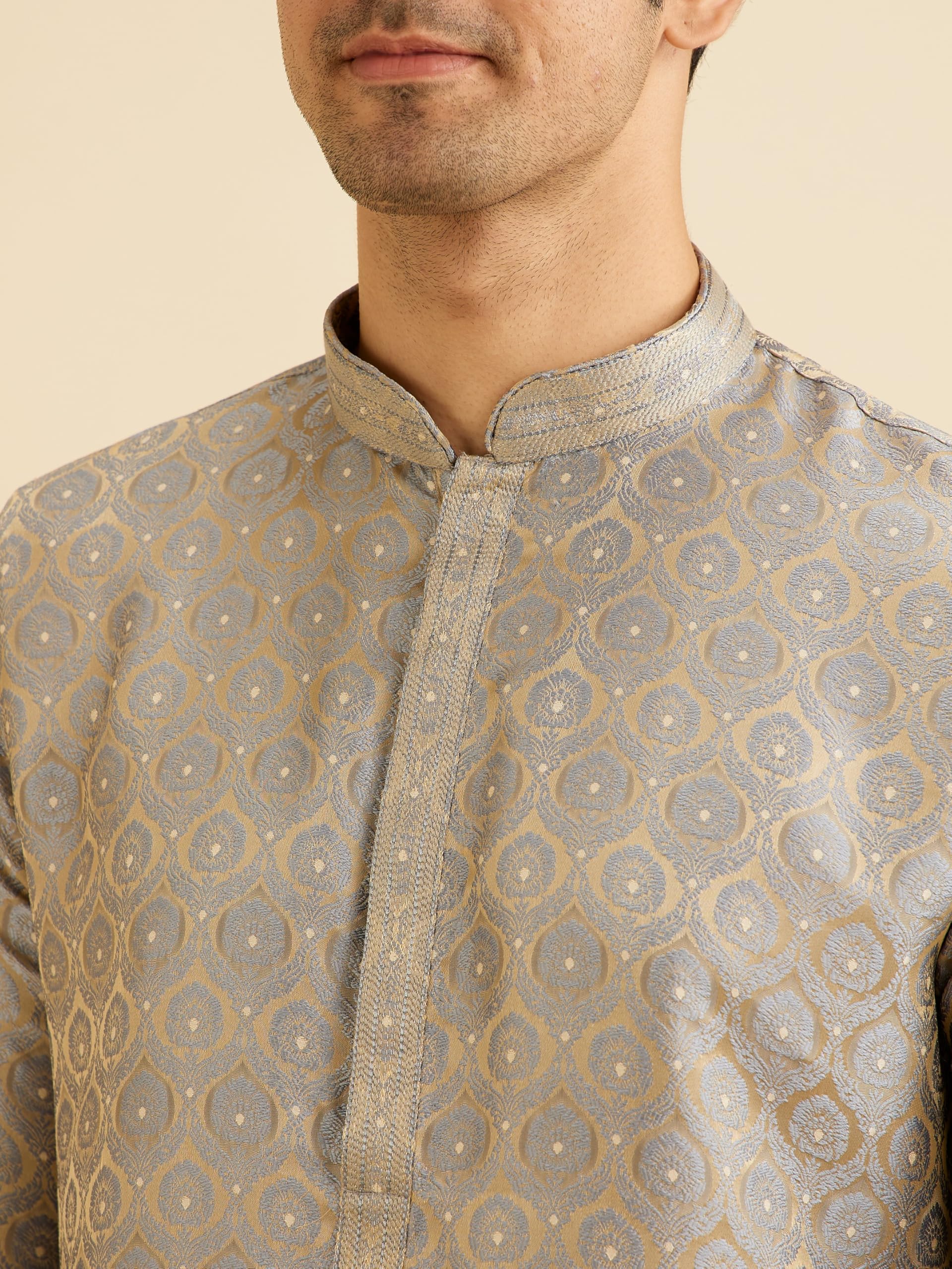 Manyavar Mens Brocade Self Design Kurta Set