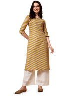 NAINVISH Womens Cotton Blend Straight Round Neck Printed Kurta (SD416_K-XL_Light Yellow)