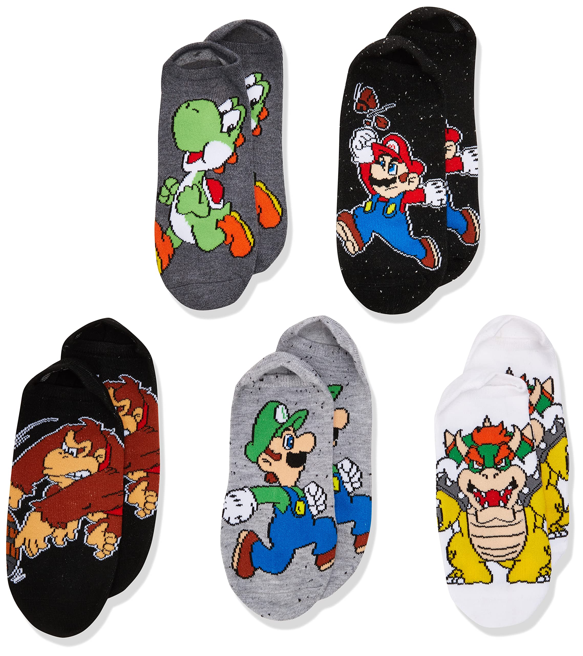 Mario boys Mario 5 Pack No Show Socks, Multi, 6-8.5 US