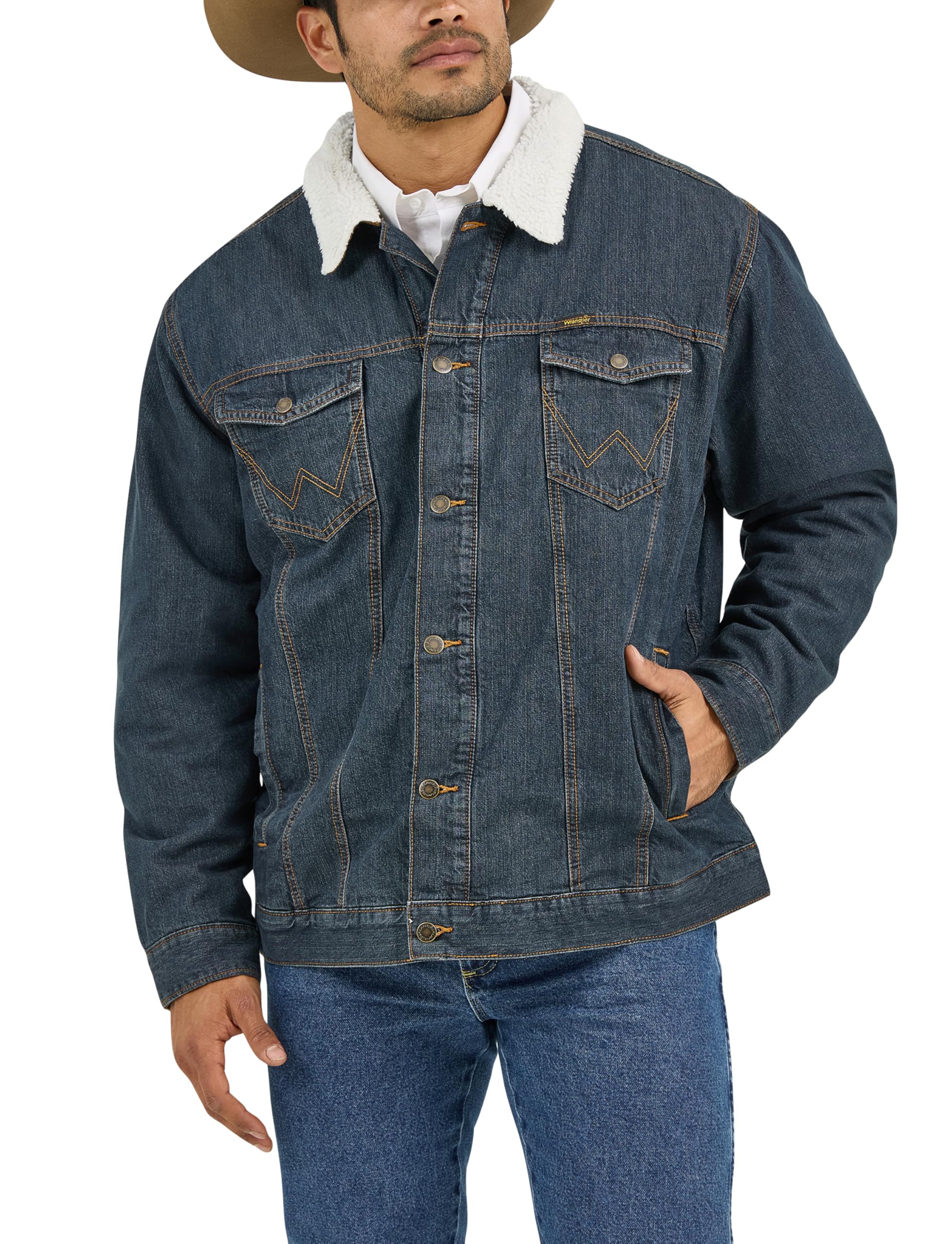 Wrangler Men's Big Cowboy Cut Western Lined Jacket, Sherpa/Denim/Blue, X-Large Tall