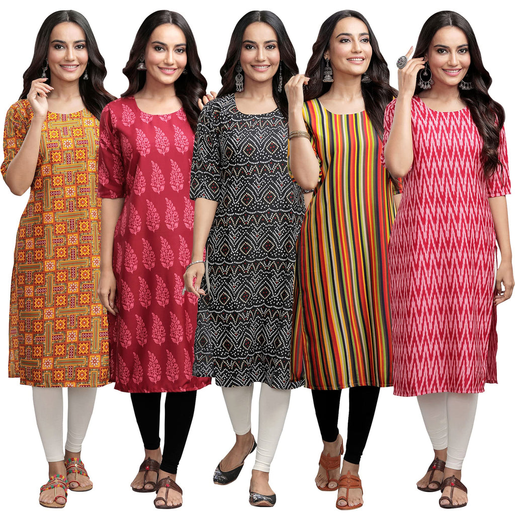Pinkmint Womens Crepe Digital Print Straight Kurta (333-337-373-356-328-XL) [Pack of 5]