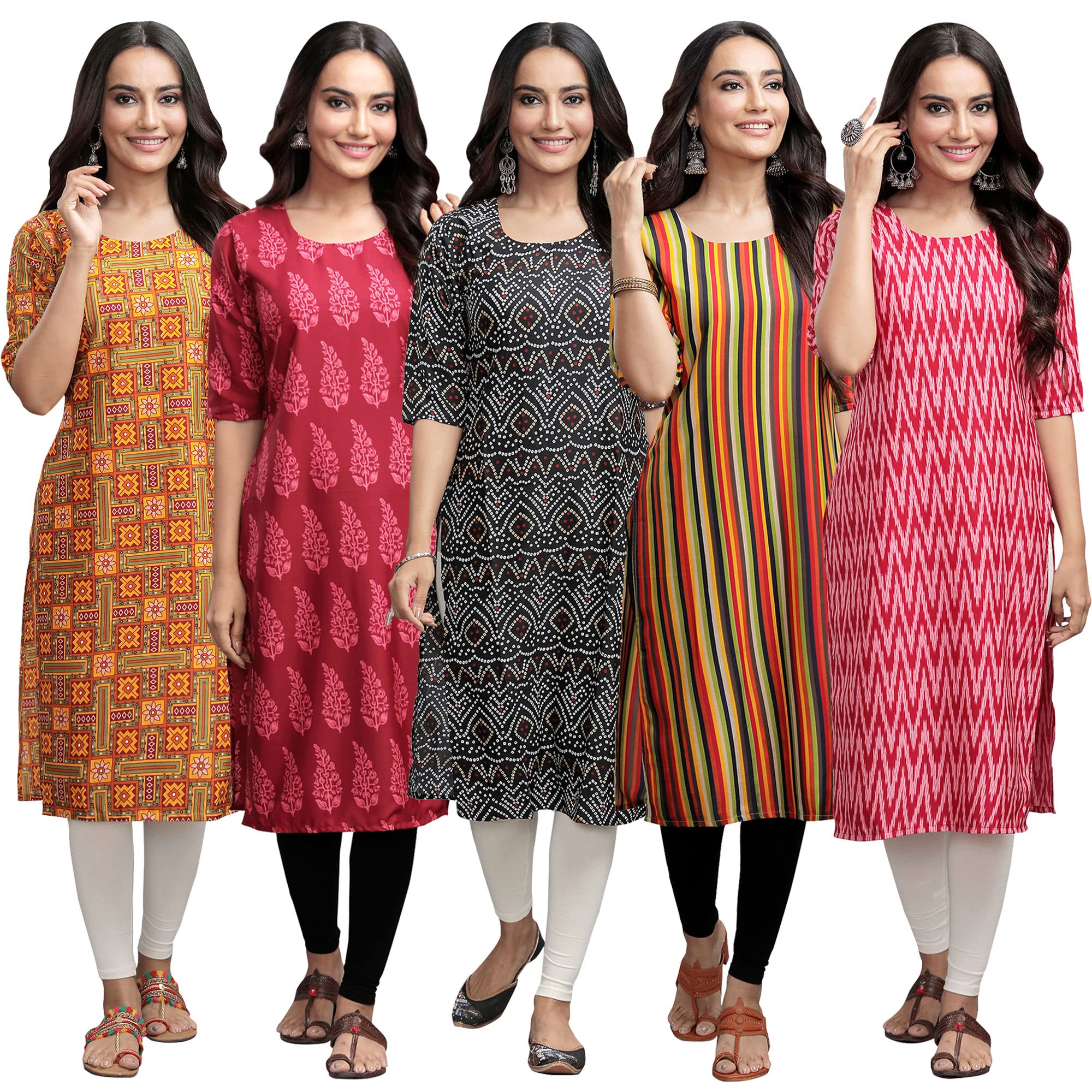 Pinkmint Womens Crepe Digital Print Straight Kurta (333-337-373-356-328-XL) [Pack of 5]