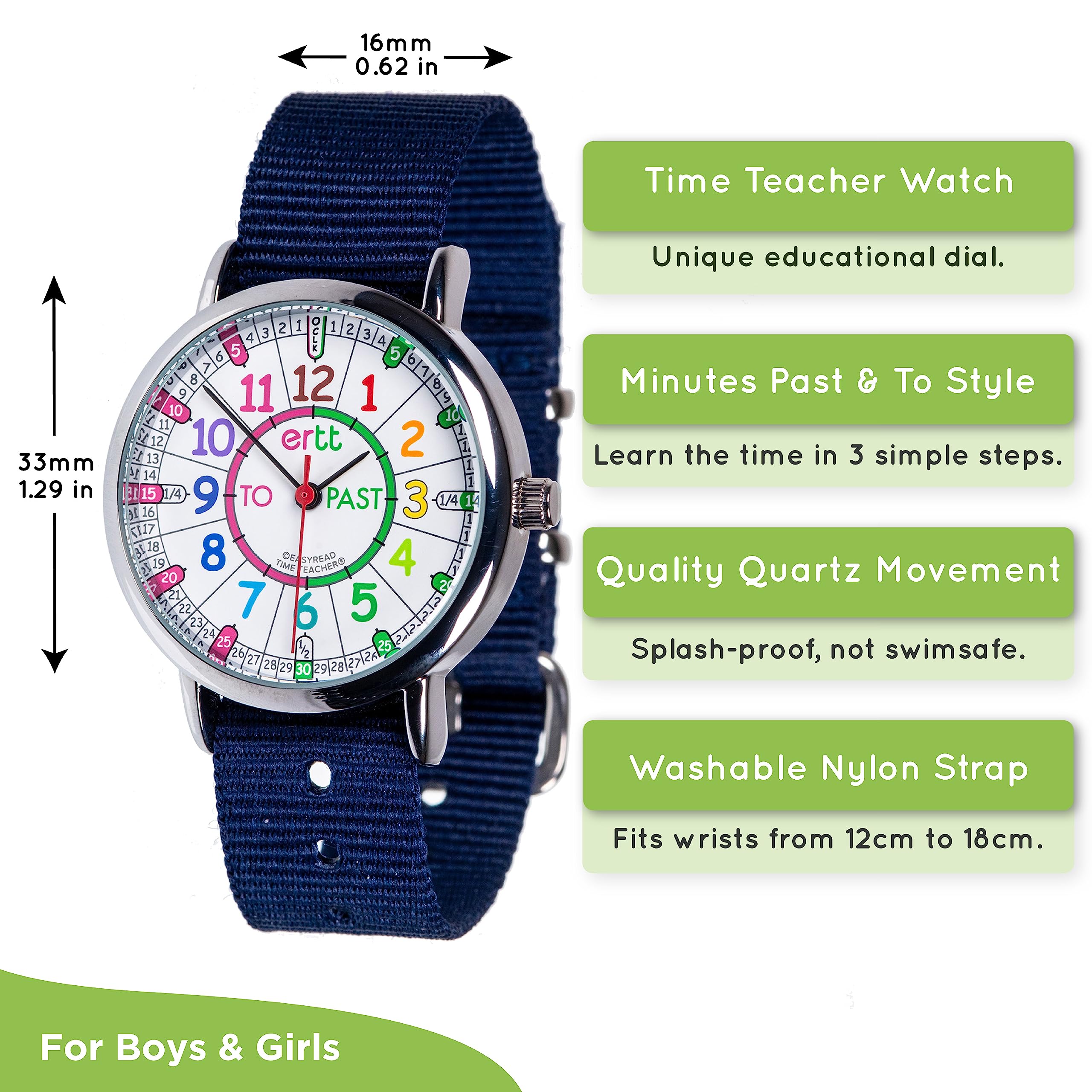EasyRead Time Teacher Kids Analog Watch - Girls & Boys Teaching Watch - Tell The Time Childrens Watch - 3 Step Time Teacher Kids