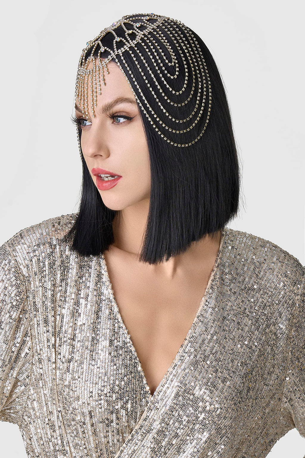 BABEYOND Vintage Style Roaring 20s Crystal Rhinestone Flapper Cap Headpiece Head Jewelry Chains
