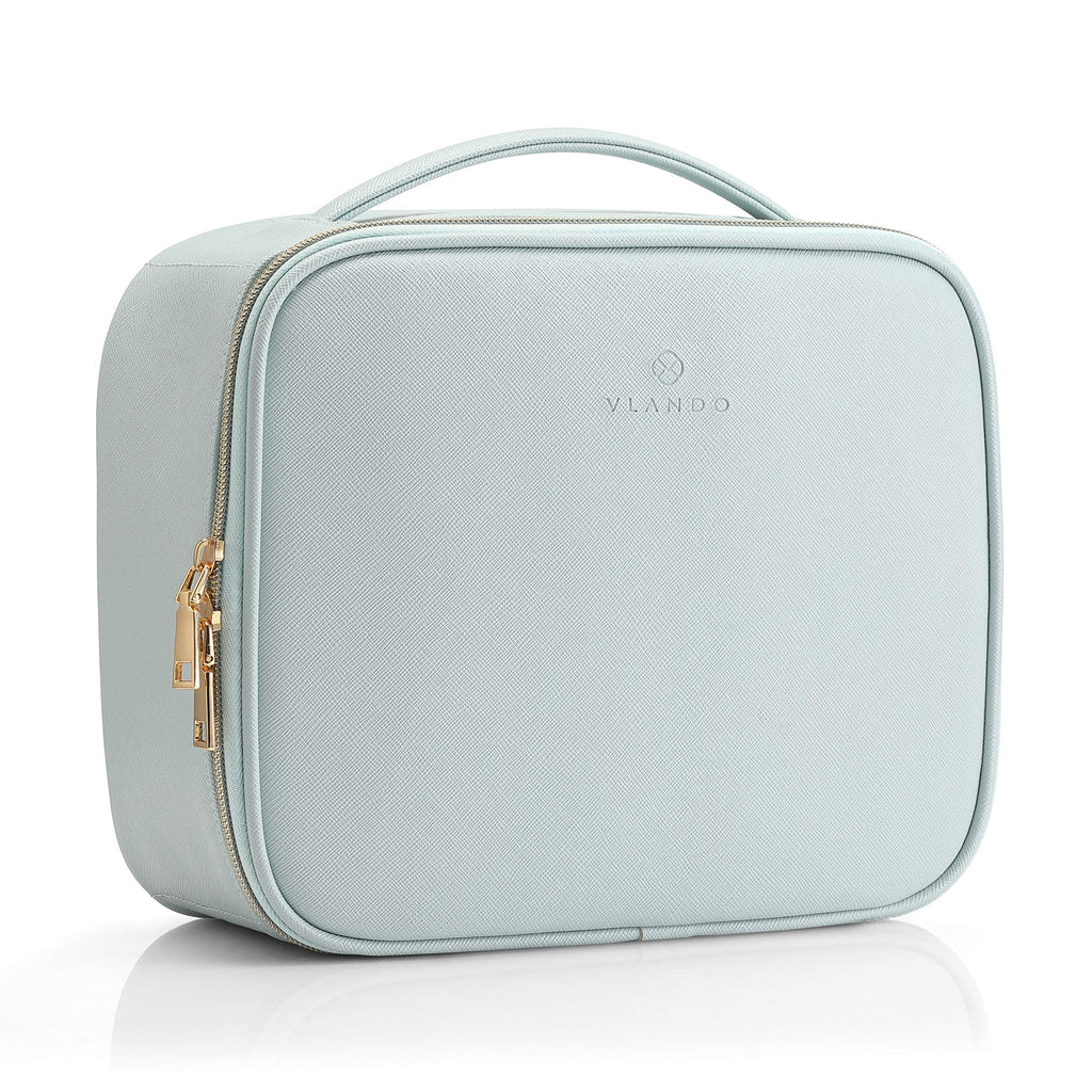 Vlando Travel Makeup Bag Faux Leather Large Make Up Bag Cosmetic Case Organizer Portable Makeup Travel Bag for Women with Adjust