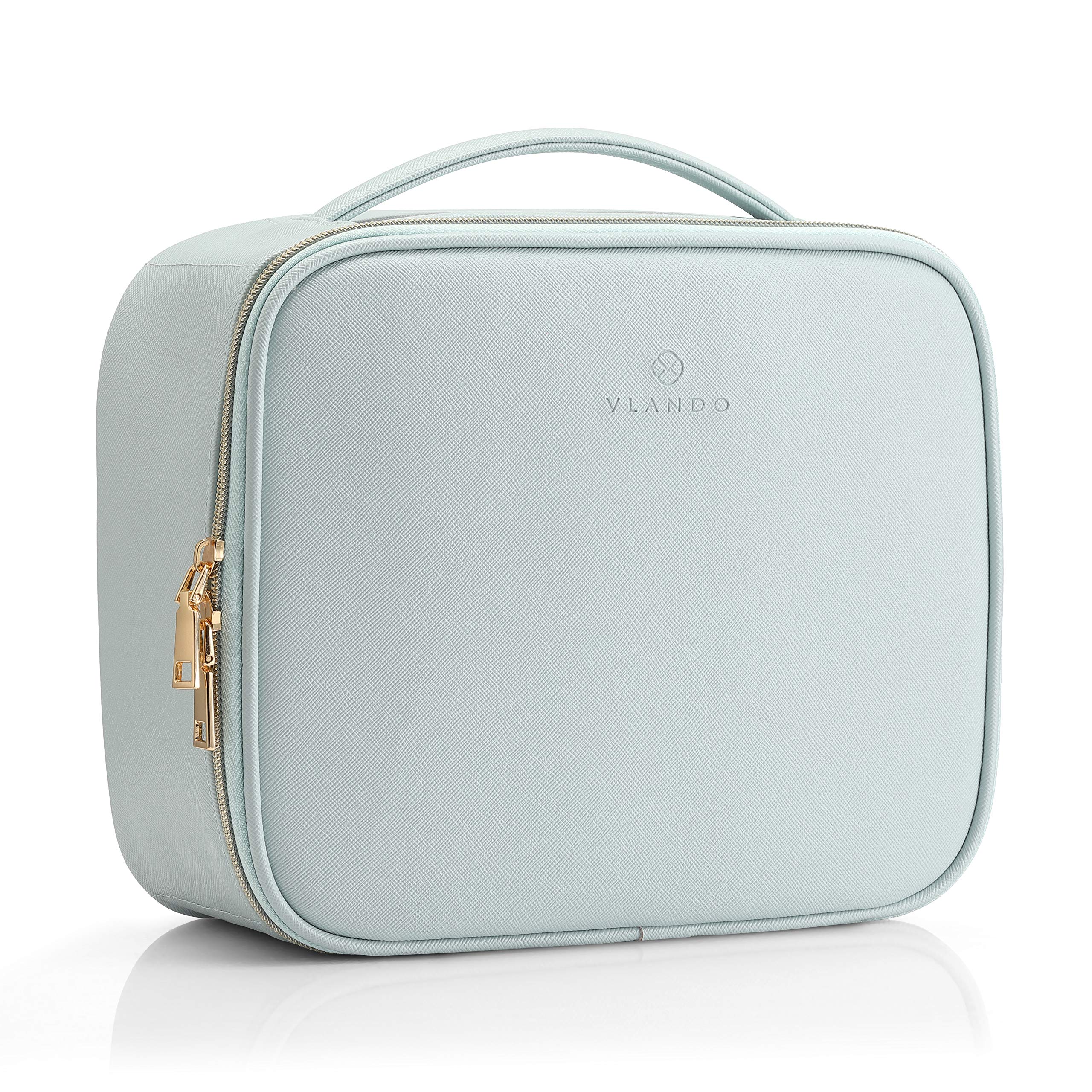 Vlando Travel Makeup Bag Faux Leather Large Make Up Bag Cosmetic Case Organizer Portable Makeup Travel Bag for Women with Adjust