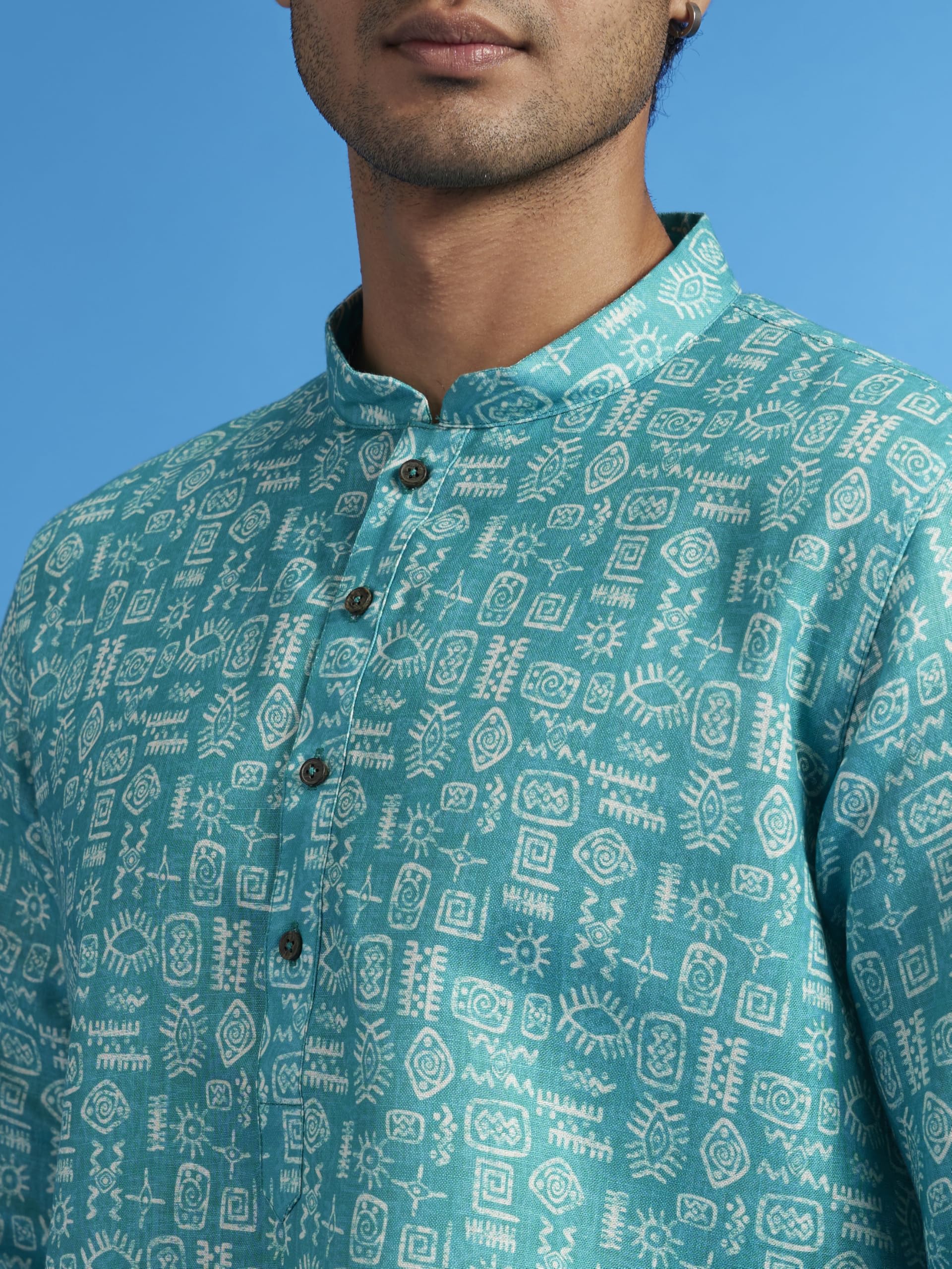 Diwas By Manyavar MenS Cotton Blend Printed Kurta (Blue,S)