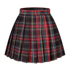 Girl's Japan School Plaid leated Uniform Fancy Skirts (S,Black Mixed Rose Red)