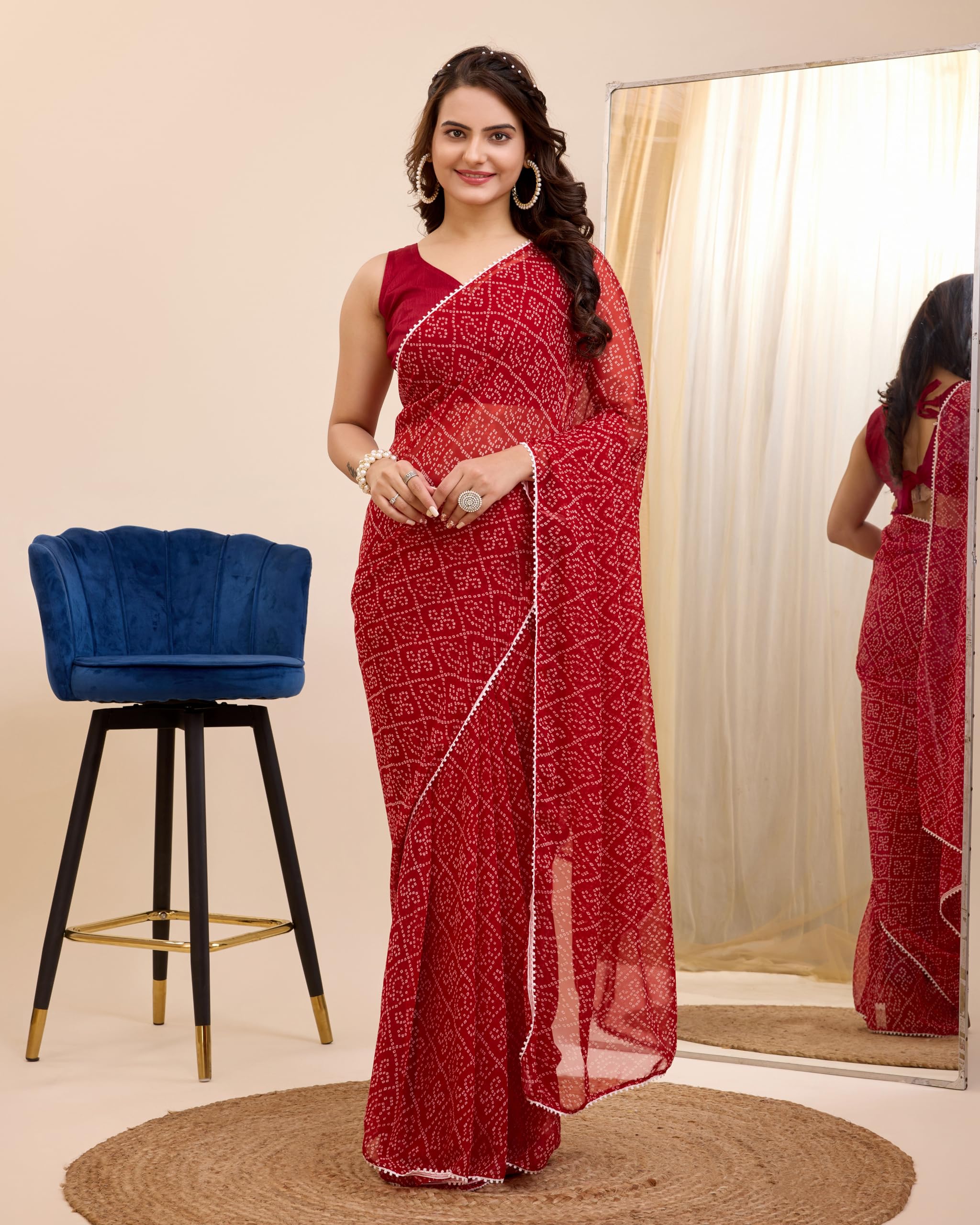 Vairagee Women Soft Georgette Stylish Printed Ready To Wear Saree With Unstitched Blouse