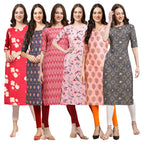 Pinkmint Womens Crepe Digital Print Straight Kurta(Pack of 6)[QV-380-358-328-339-368-341-M]