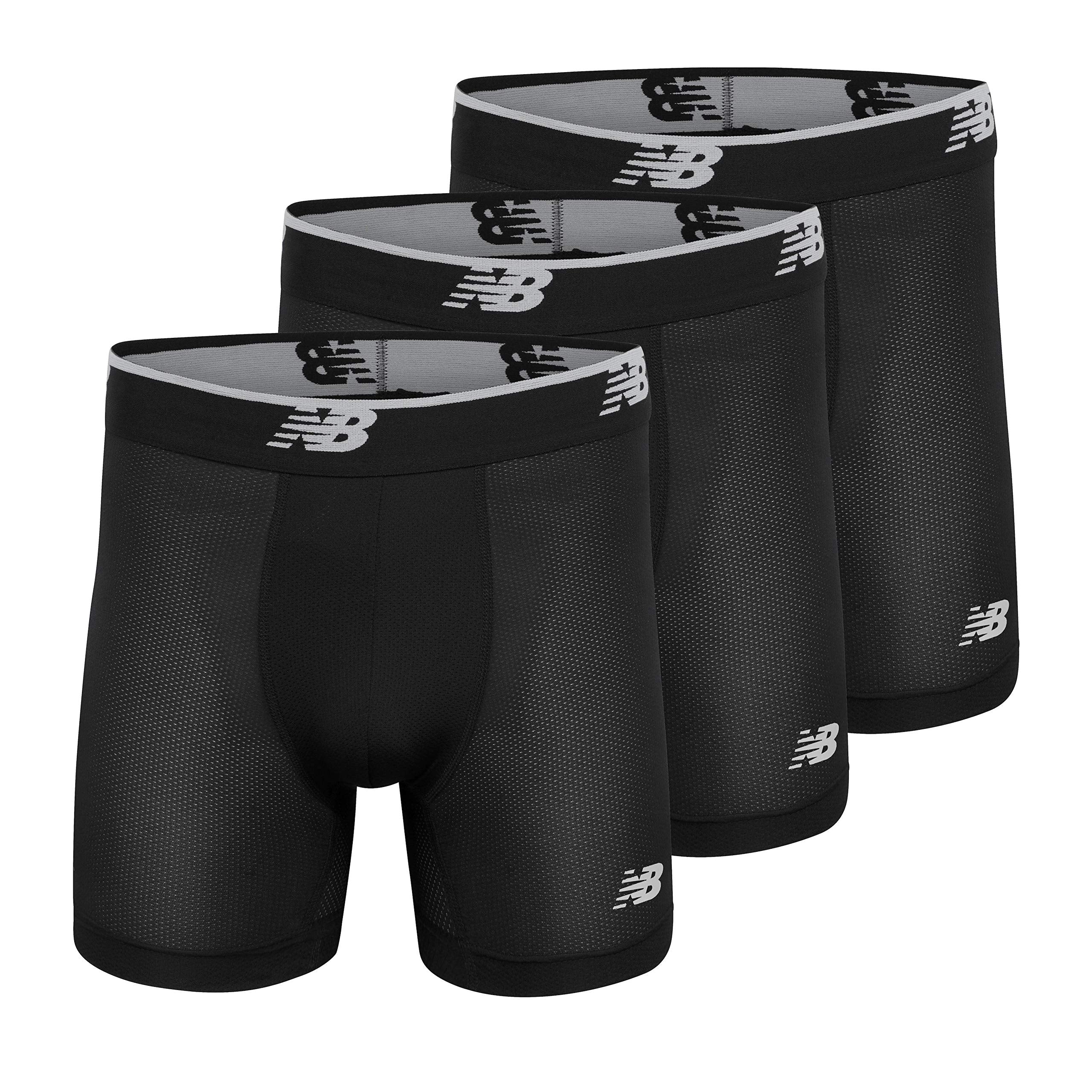 New Balance Men's Mesh 5 No Fly Boxer Brief, Athletic Compression Underwear (3-Pack) Black